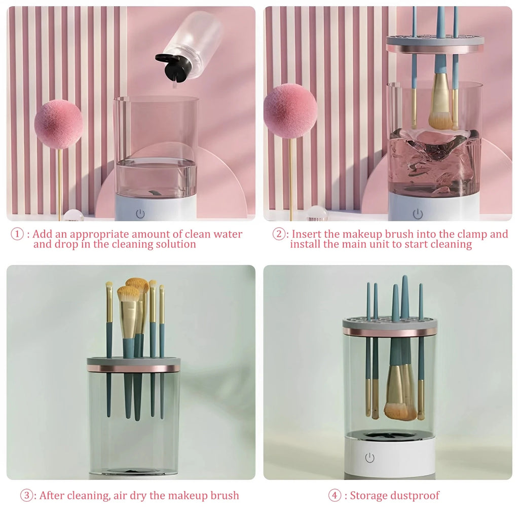 Showlu Smart Electric Makeup Brush Cleaner USB automatic deep cleaning device with brushes in use.