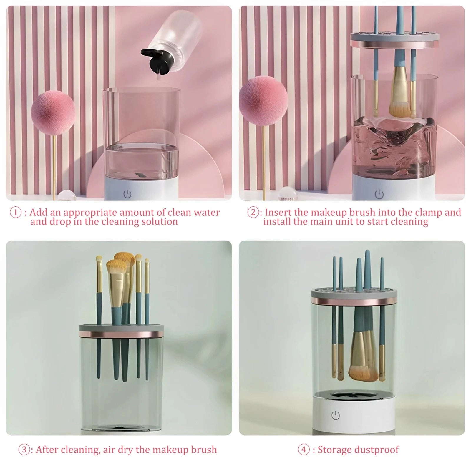 Showlu Smart Electric Makeup Brush Cleaner USB automatic deep cleaning device with brushes in use.