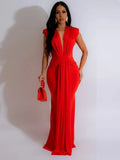 Elegant Ruched Bodycon Maxi Dresses for Women Birthday Night Party Evening Prom Deep V-neck Sheath Celebrity Formal Long Dress