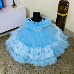 Lovely Pink Customized Flower Girl Dress For Wedding Sleeveless With Bow Beading Puffy Kids Birthday Party First Communion Gown