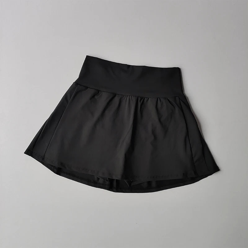 High waist summer sports skirt with lined shorts, quick-dry fabric, suitable for yoga, running, tennis, and golf for women.