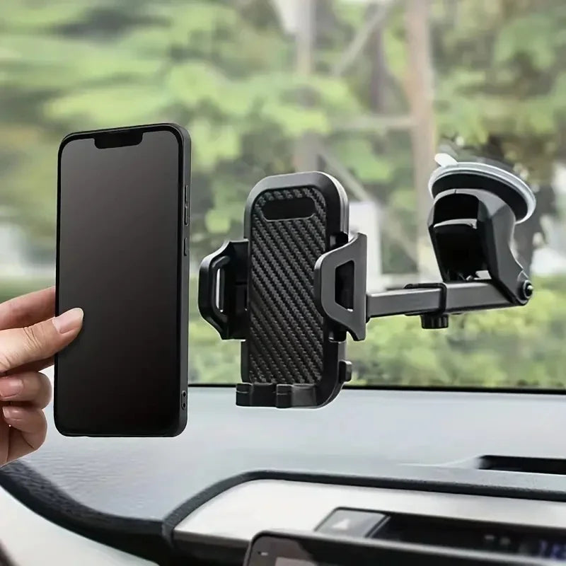 Universal car phone holder by SHOWLU FASHION STORE, mounted on dashboard and air vent, holds smartphones securely.