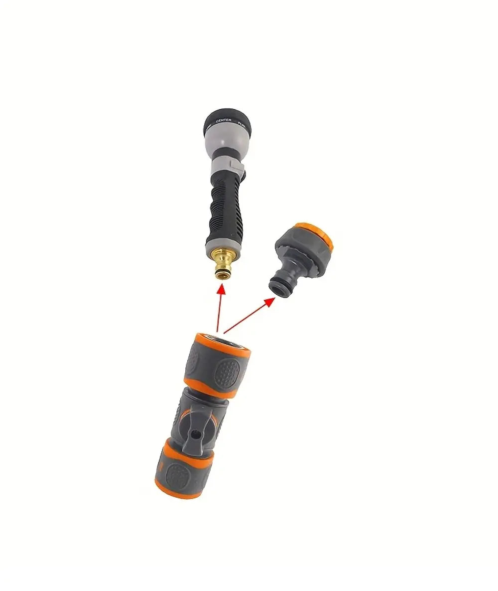 Showlu Smart General quick connect shutoff valve hose adapter connected to garden hose for easy water control.