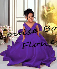 Red Flower Girl Dresses For Wedding Satin Beaded With Bow Floor Length Kids Birthday Party First Communion Ball Gown Customized