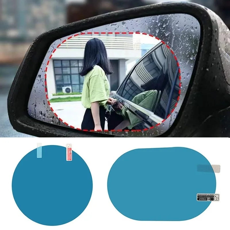 Showlu Smart General car rearview mirror anti-fog rainproof film set showing clear mirror surface and installation accessories.