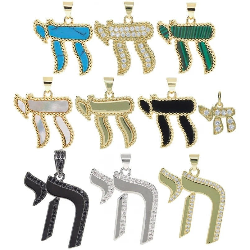 Hebrew Chai pendant necklace by Showlu Fashion, copper jewelry with zircon accents, featuring a meaningful Jewish symbol.