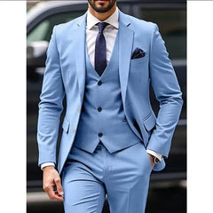 New Light Blue Men Suits 3 Piece Jacket Pants Vest Single Breasted Notch Lapel Formal Wedding Blazer High Quality Costume Homme SHOWLU FASHION STORE