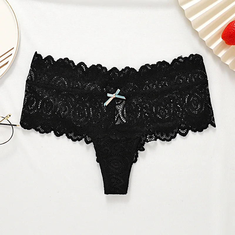 Sexy women's lace thong from Showlu Fashion, low-waist breathable G-string lingerie with delicate lace details.