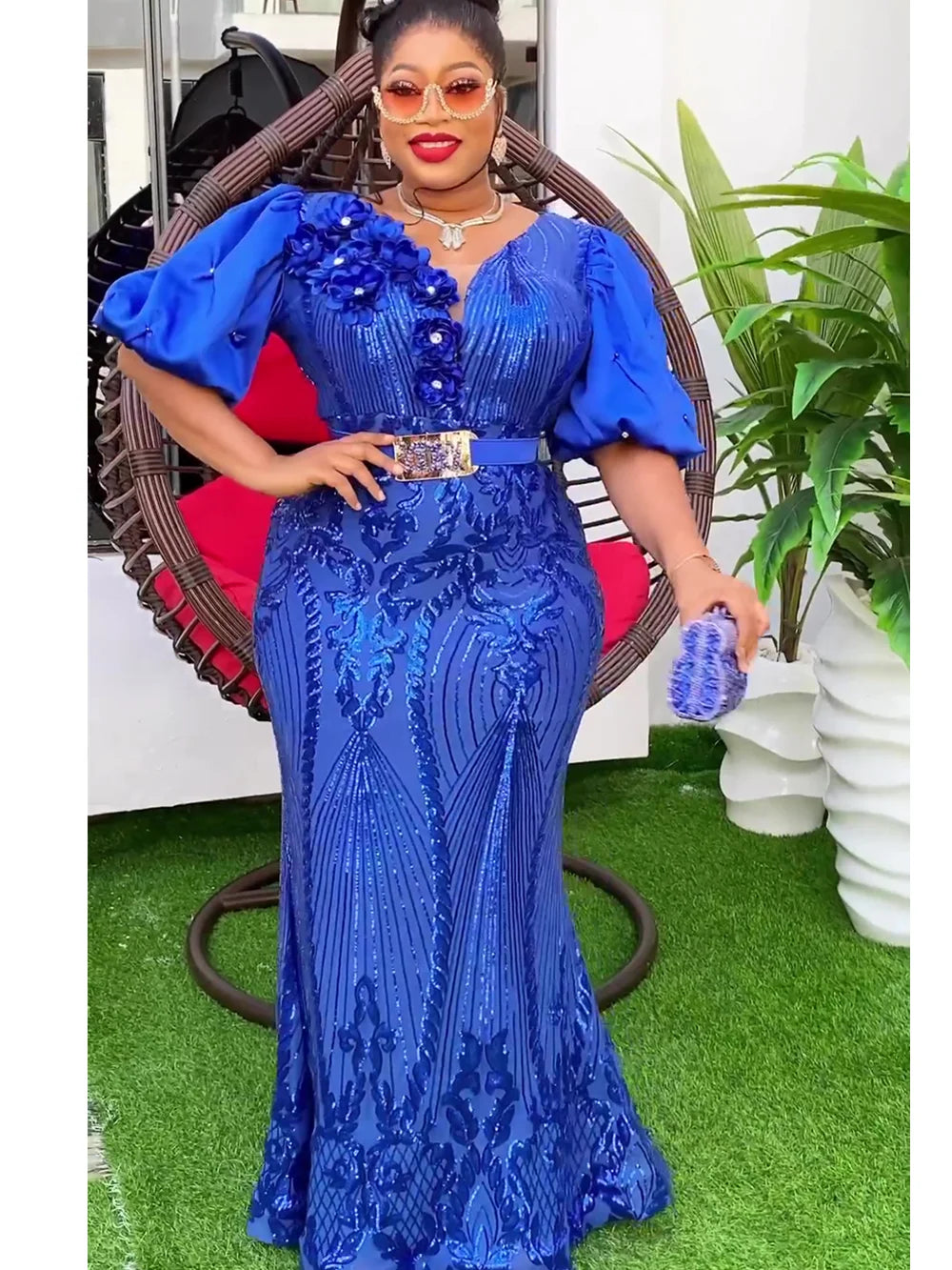 Women's Ankara dashiki sequin bodycon maxi evening gown by SHOWLU FASHION STORE, featuring vibrant patterns and elegant design.