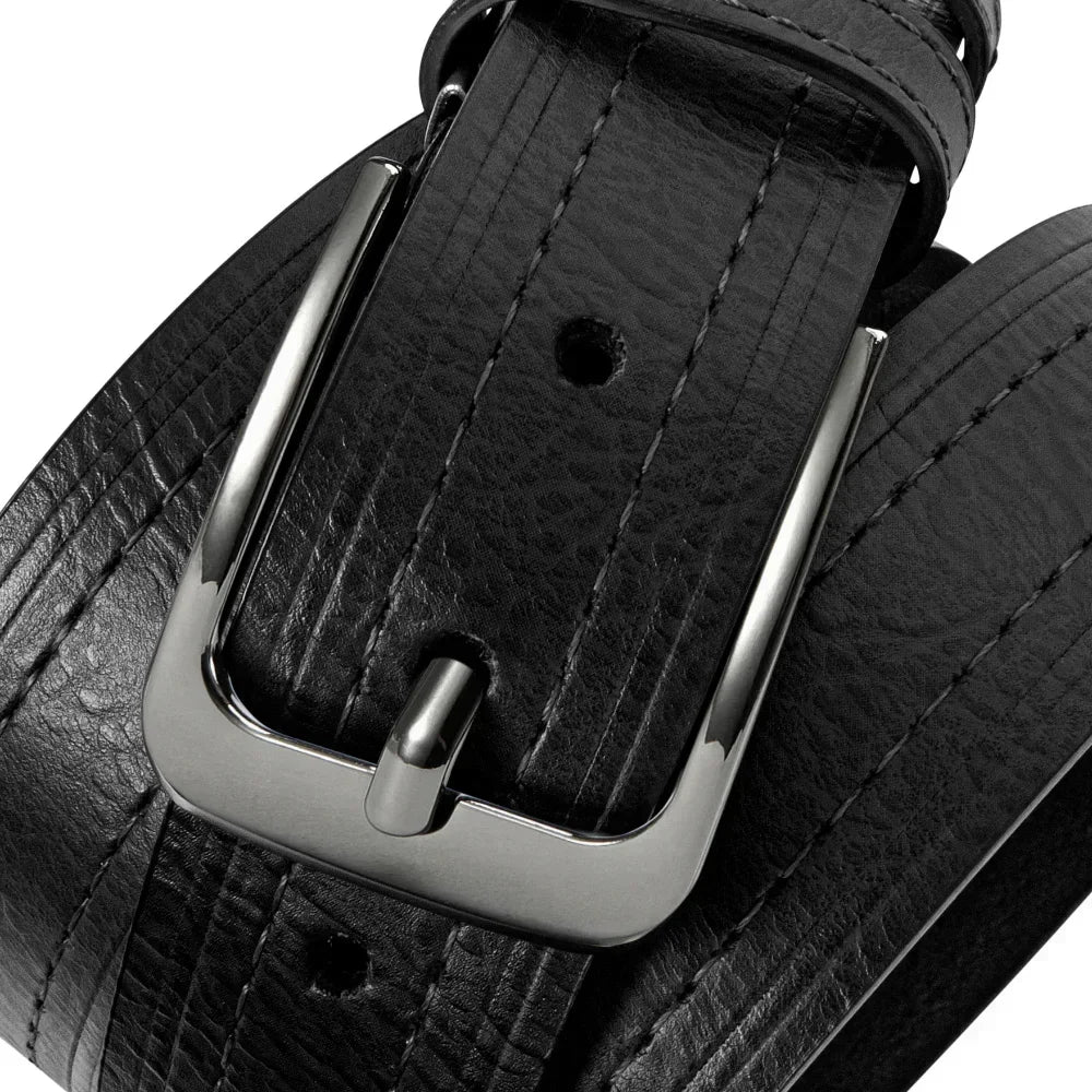 Showlu men's vintage cowhide leather belt with classic metal pin buckle, featuring durable leather and timeless style.