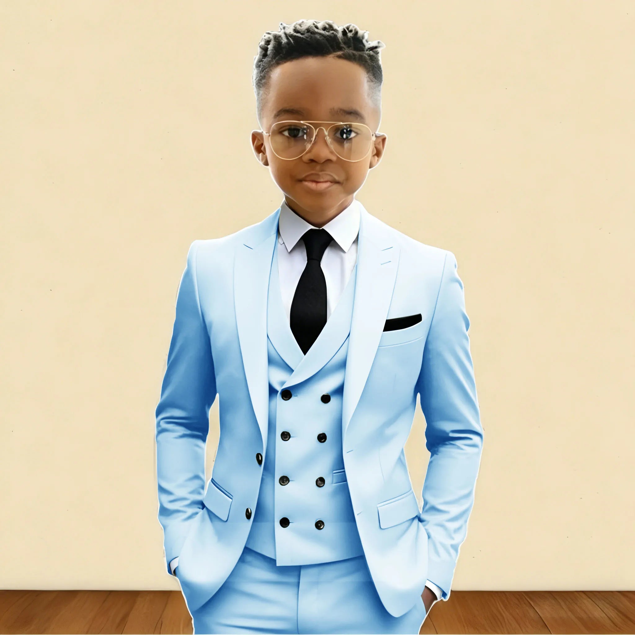 Mint Green 3 Pieces Flower Boy's Slim Fit Formal Suit Set for Wedding Prom Dinner Party Kids Uniform Tuxedos Blazer Vest Pants