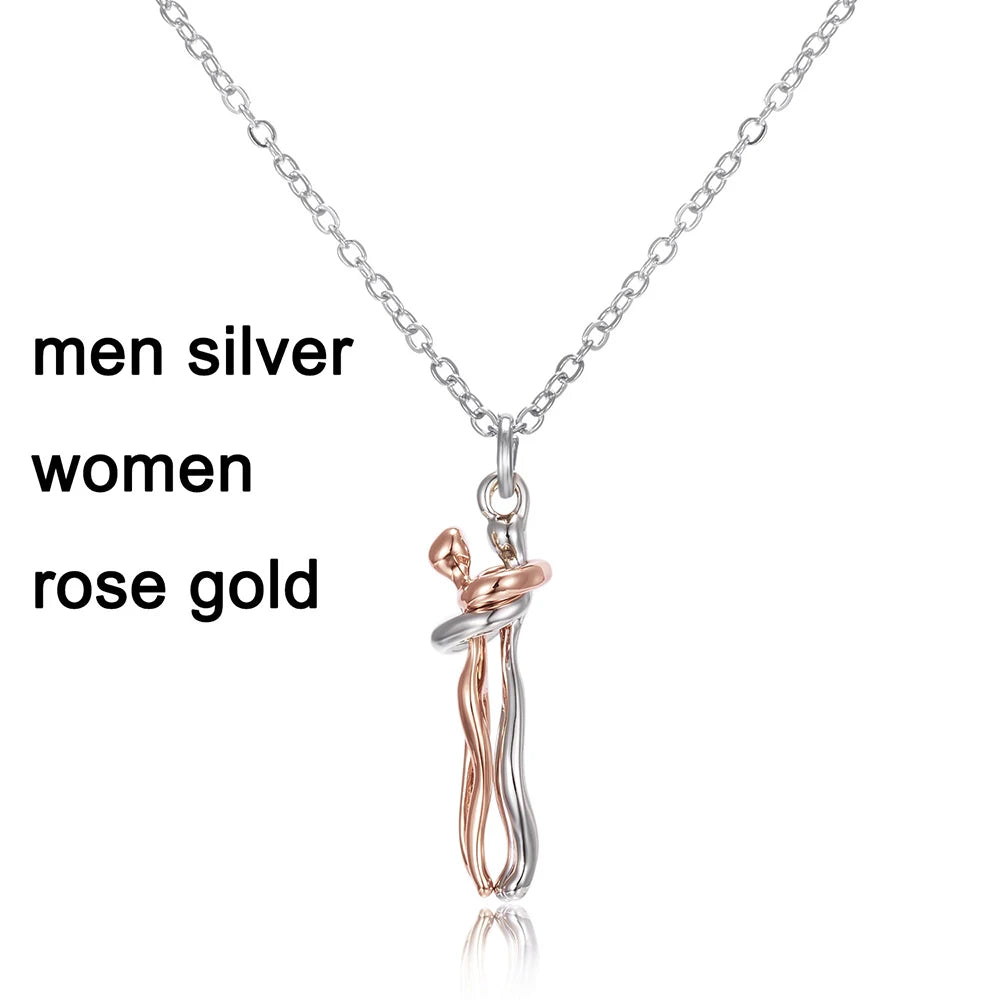 Close-up of a men's fashion hugging pendant choker necklace with a romantic design, perfect for couples and lovers.