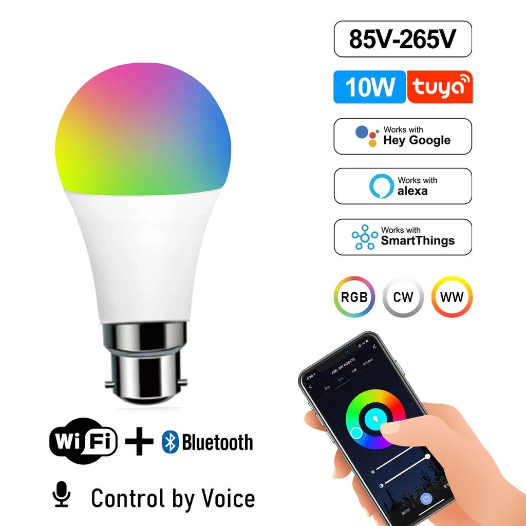 Showlu Smart WiFi adjustable color LED spotlight bulb illuminating with vibrant colors in a modern setting.