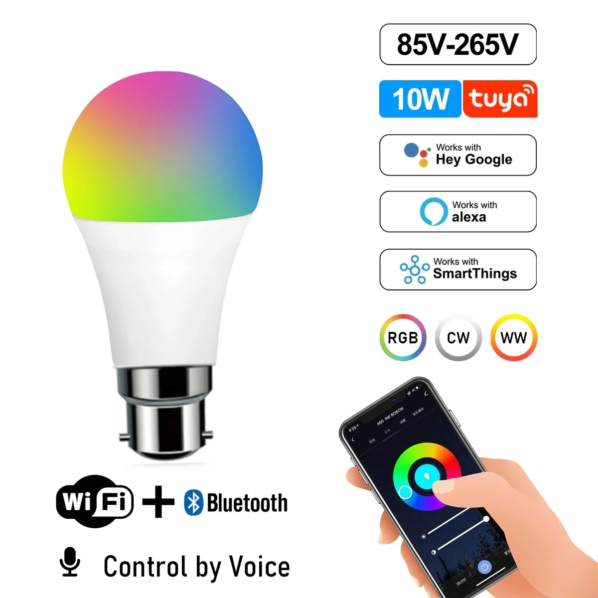 Showlu Smart WiFi adjustable color LED spotlight bulb illuminating with vibrant colors in a modern setting.