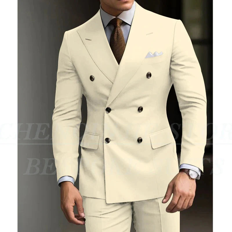 Green slim fit men's 2-piece suit with blazer and trousers, formal wedding attire from Showlu Fashion Store.
