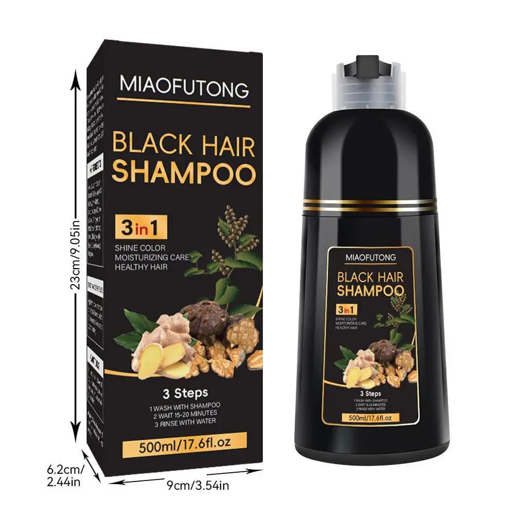 Natural black hair dye shampoo with polygonum multiflorum in a 500ml bottle, showing the SHOWLU FASHION STORE product.