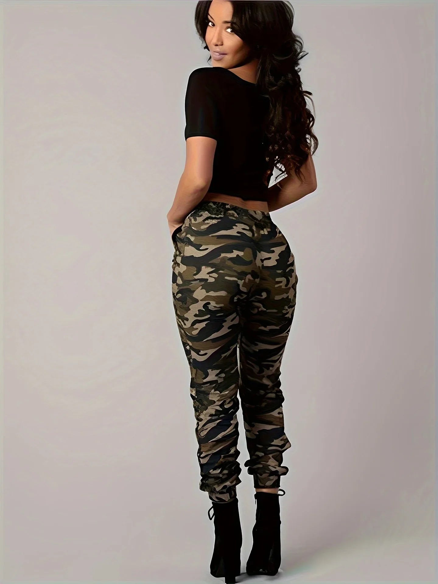 Women's camo print cargo pants by SHOWLU FASHION STORE, featuring straight leg fit and low waist design.