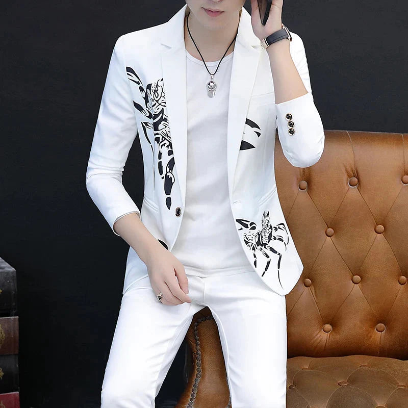 SHOWLU FASHION men's slim fit suit set including blazer and trousers, stylish Korean-style business casual two-piece ensemble.