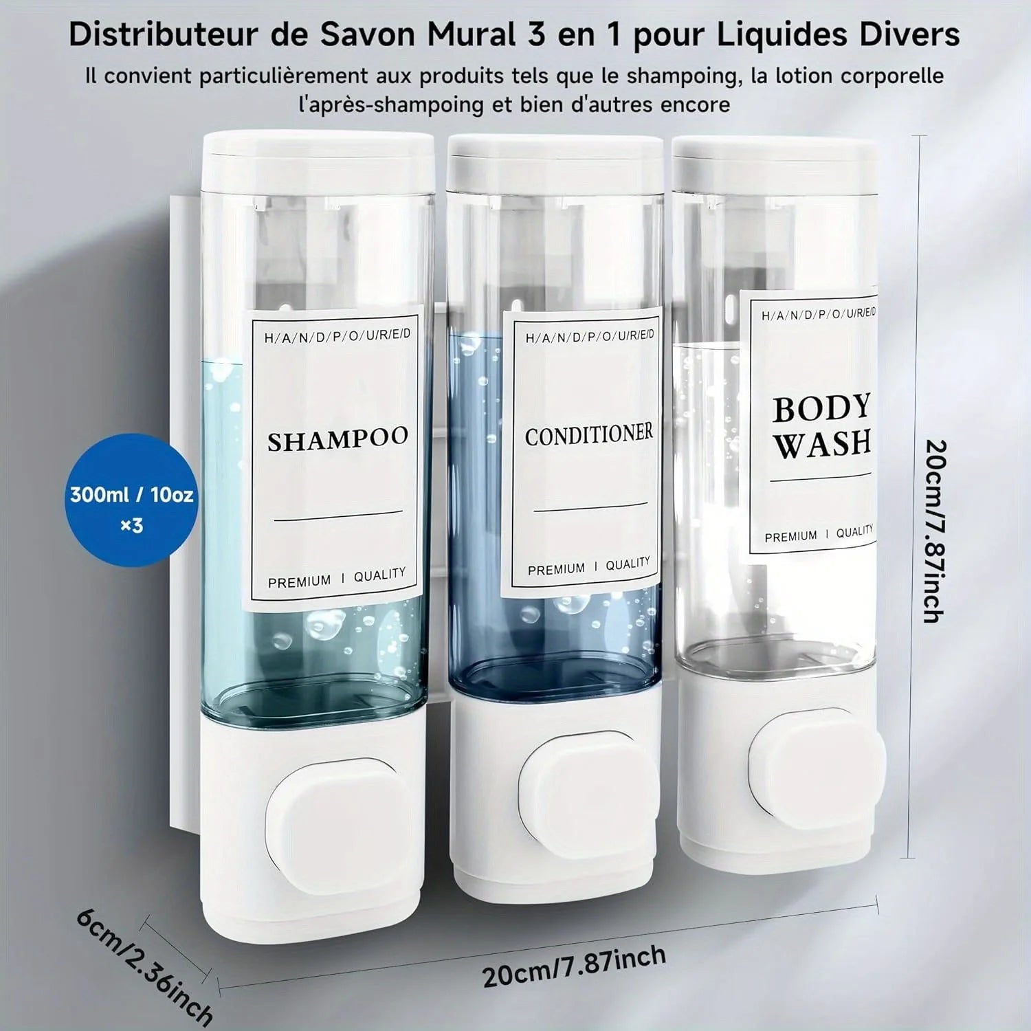 Wall mounted Showlu Smart General laundry detergent dispenser with clear container and pump for easy dispensing.