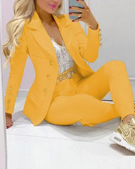 2025 Women's 2pcs Tracksuits Solid Long Sleeve Blazer Pants Suit Sets Office Lady Tracksuit Two Piece Set Fitness Outfits Woman SHOWLU FASHION STORE