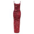 Backless printed sleeveless sling dress with low-cut neckline, tight fit, wrapped hips, ideal for summer parties and holidays.