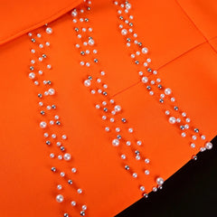 Luxury Orange Dresses for Woman O Neck Lace Patchwork Beaded Full Sleeve Sheath Package Hips Mid Calf Elegant Birthday Party New