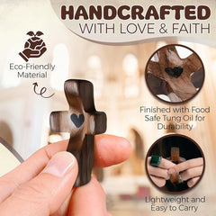 10/1Pcs Black Walnut Wood Pocket Cross Stress Relief Spiritual Companion Cross My HeartPocket Christian Gift for Prayer & Faith