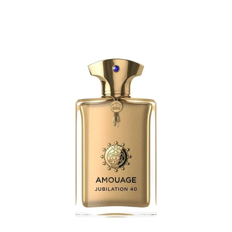 Amouage Jubilation 40 Man Extrait de Parfum 100ml floral spray bottle with elegant packaging and gold accents