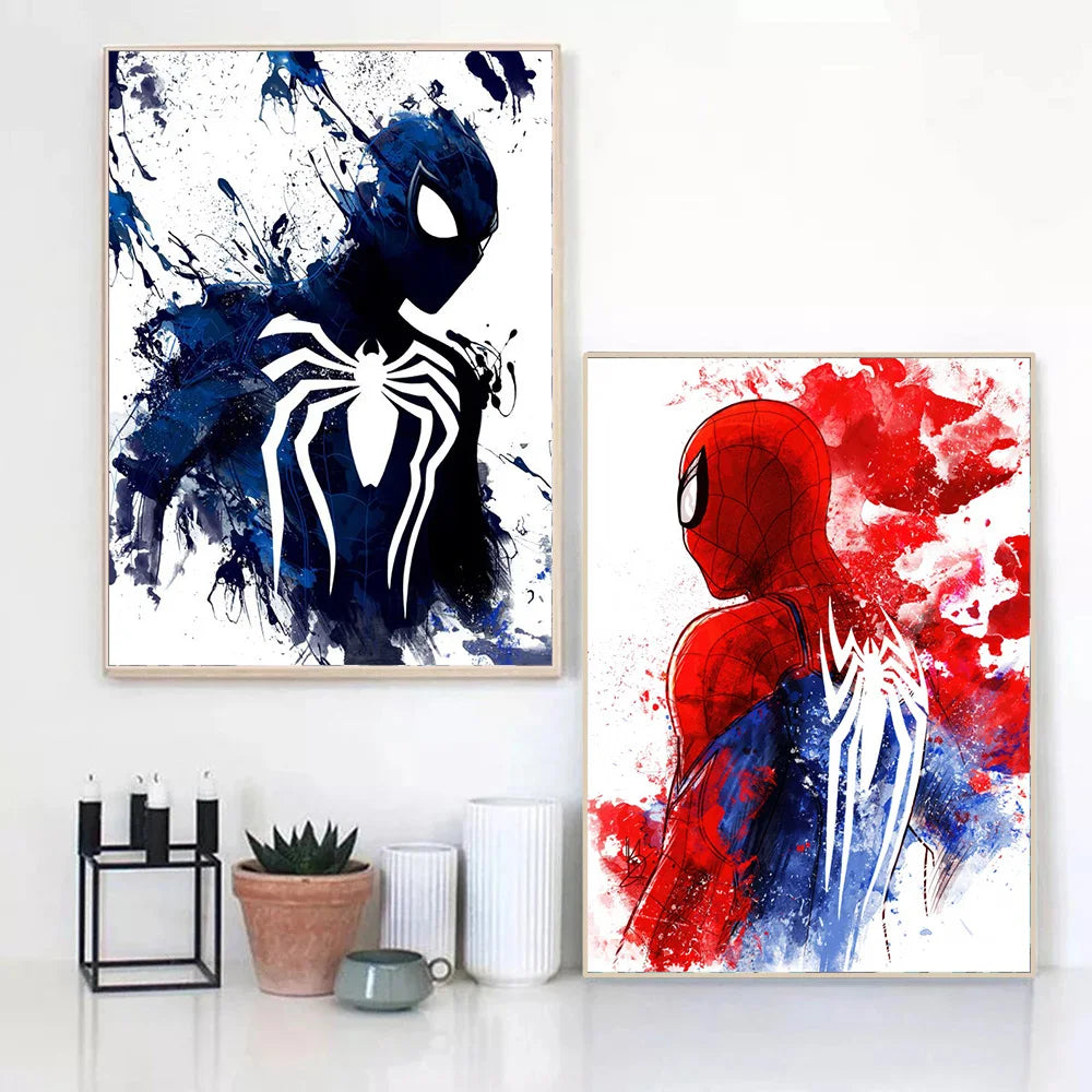 Unframed Marvel Spider-Man watercolor canvas wall art poster featuring vibrant Spider-Man illustration for bedroom or living room decor
