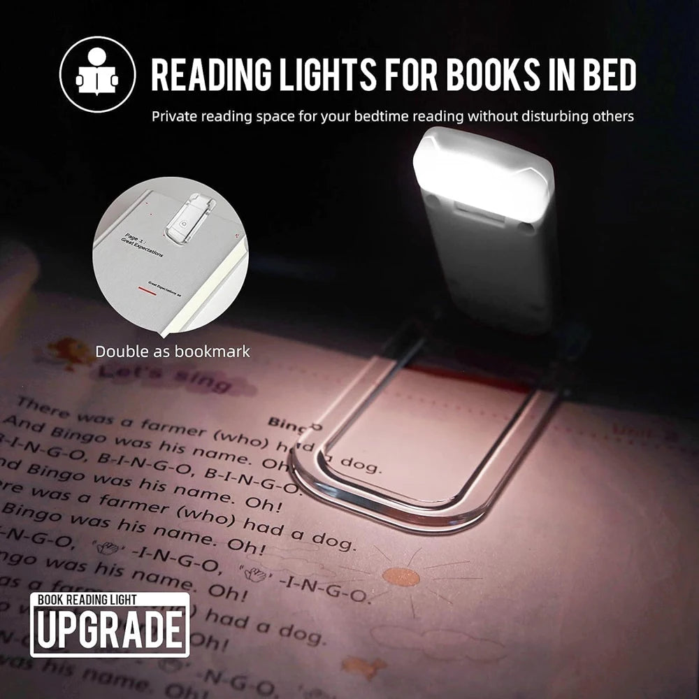 Showlu Smart General USB rechargeable amber book light with flexible neck and compact design for reading in low light.