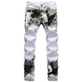 2023 New  Casual Mens Cotton Jeans Elastic Slim Skinny White Camouflage Printing Jeans Male Thin Denim Pants Vaqueros Hombre