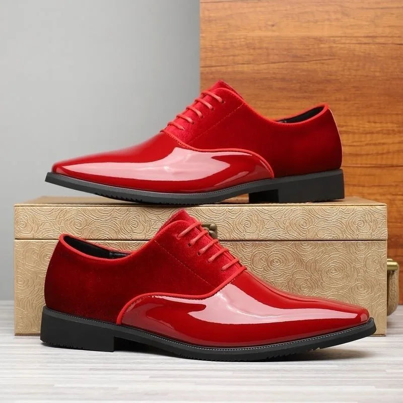 Elegant men's oxford shoes in yellow, blue, red, and black leather, suitable for formal, casual, and wedding occasions.