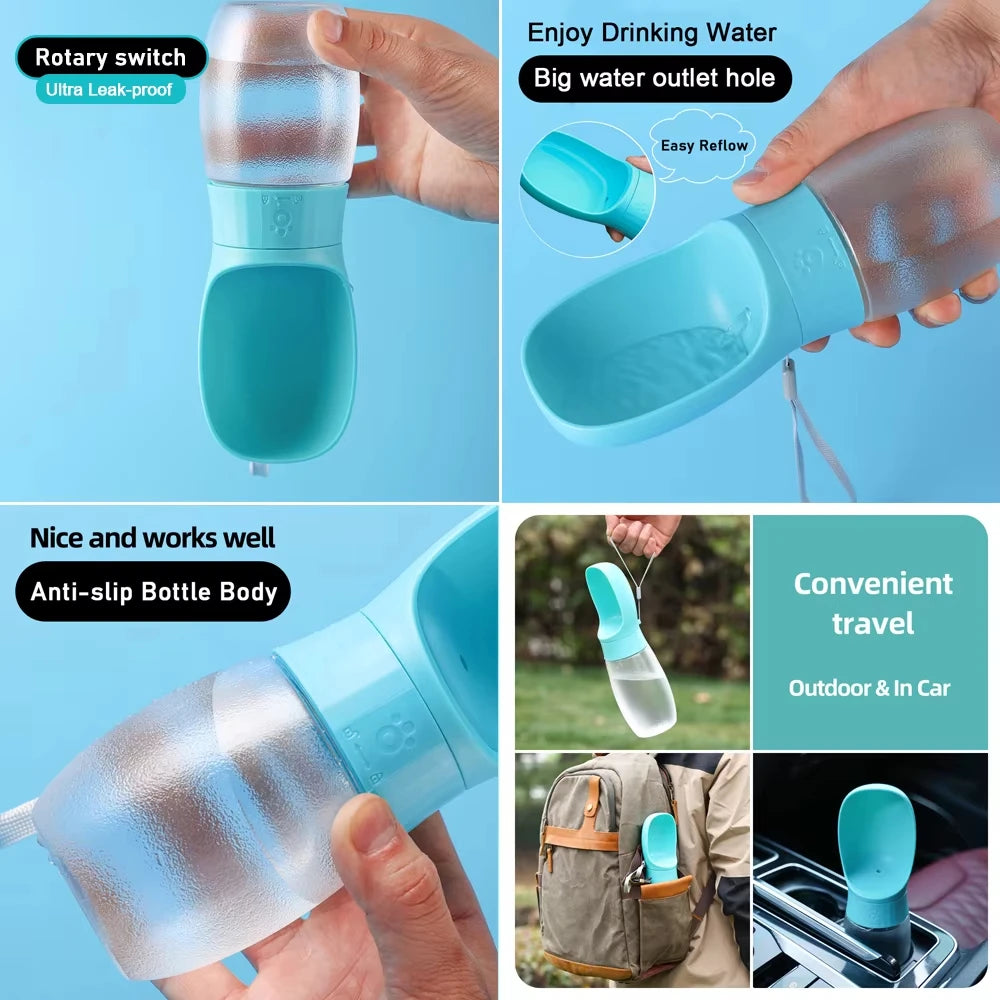 Showlu portable dog water bottle with 300ml capacity, featuring a built-in drinking bowl for pets on the go.