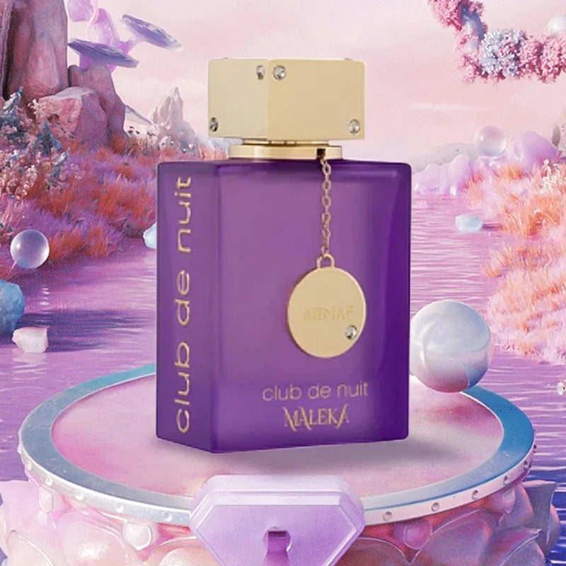 Unisex Armaf Club De Nuit Maleka Pheromone Perfume bottle with 100ml capacity, featuring a sleek design and gourmand scent profile