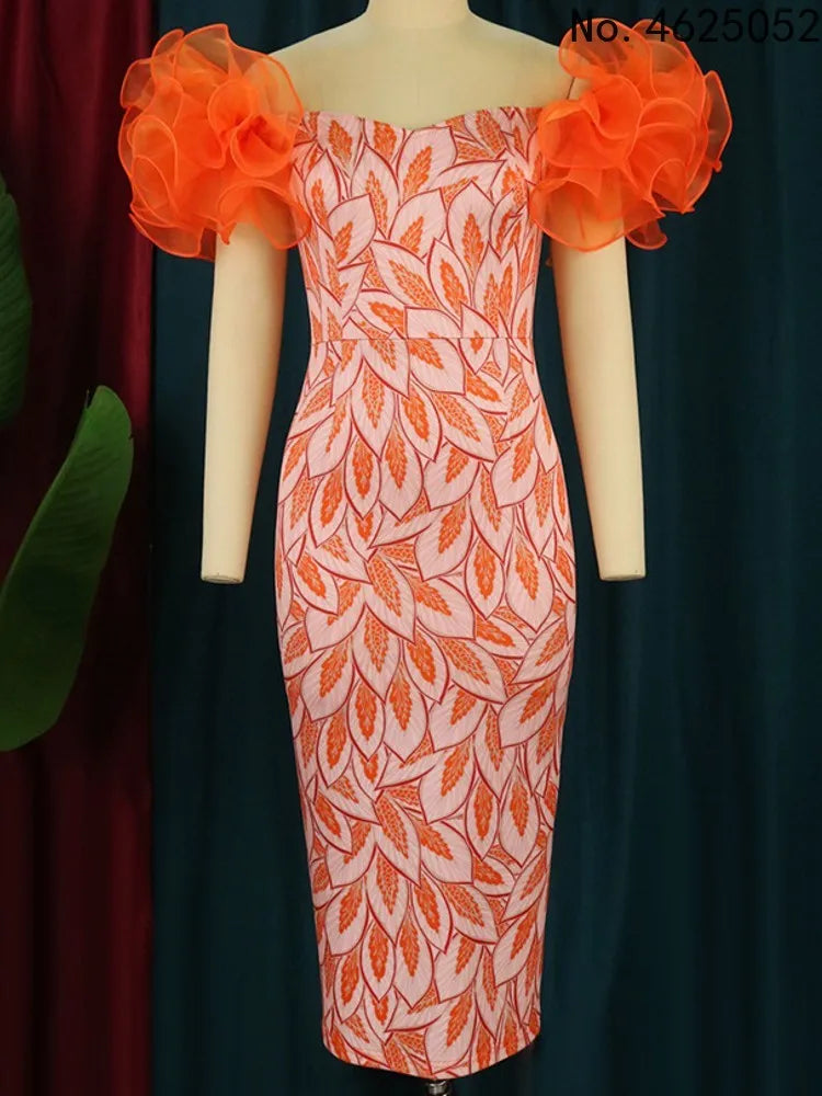 African V-neck slim dress by Kaiyishow featuring short sleeves and polyester fabric, displayed on a mannequin.
