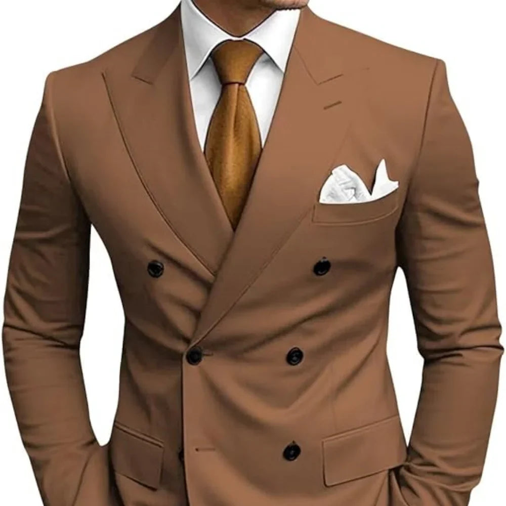 Men's SHOWLU slim fit wool blend formal suit jacket with double-breasted design, tailored for a sharp, professional look.