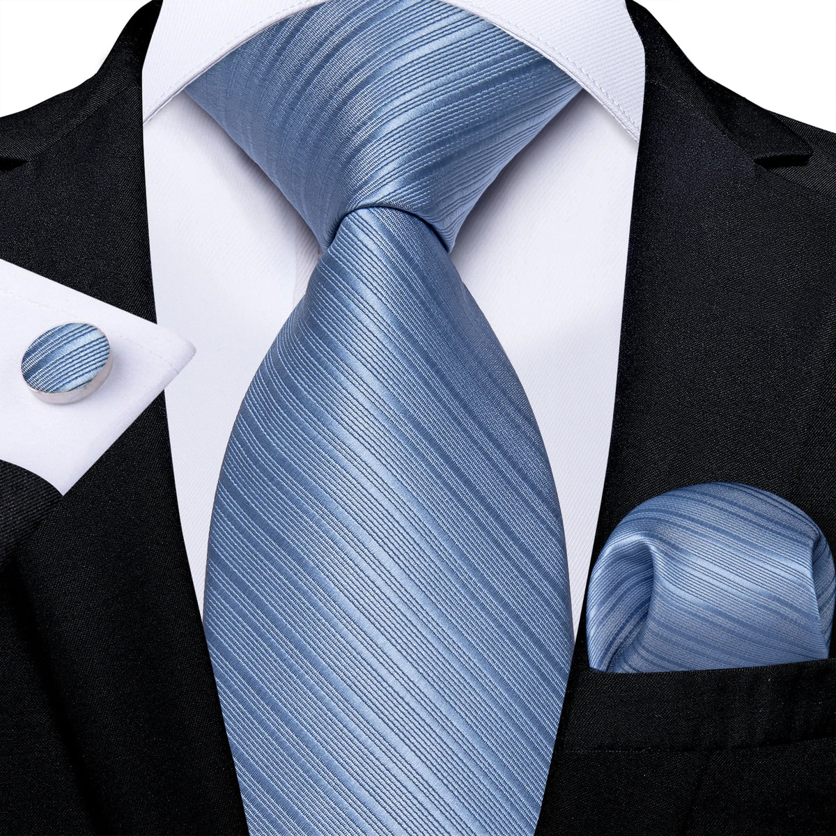 New Classic 100% Silk Men's Ties 8cm Blue Plaid Dot Striped Business Necktie Handkerchief Wedding Party Tie Set Gravatas DiBanGu