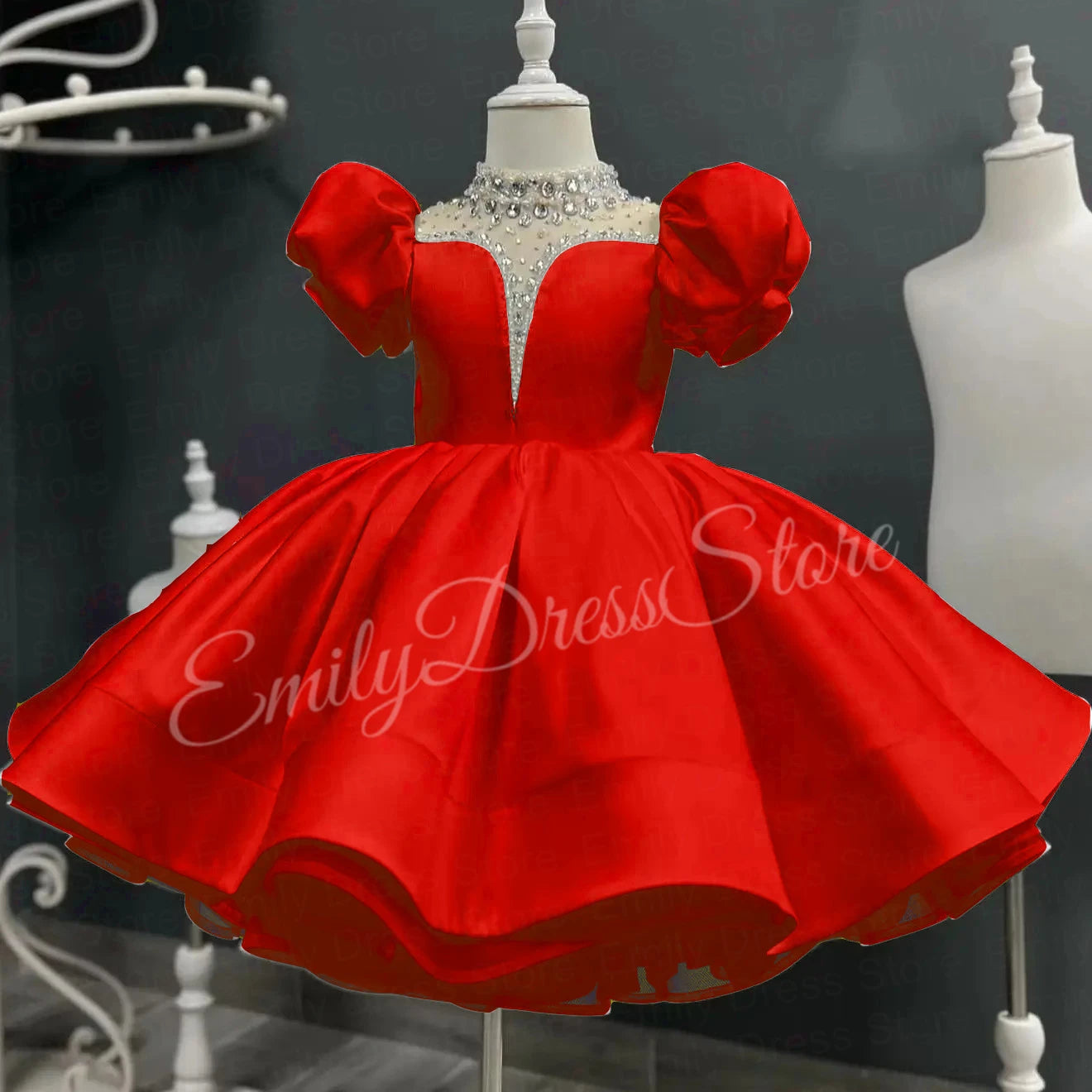 Customized Black Flower Girl Dress For Wedding Beaded Puffy Knee Length Baby Kids Birthday Pageant First Communion Gown