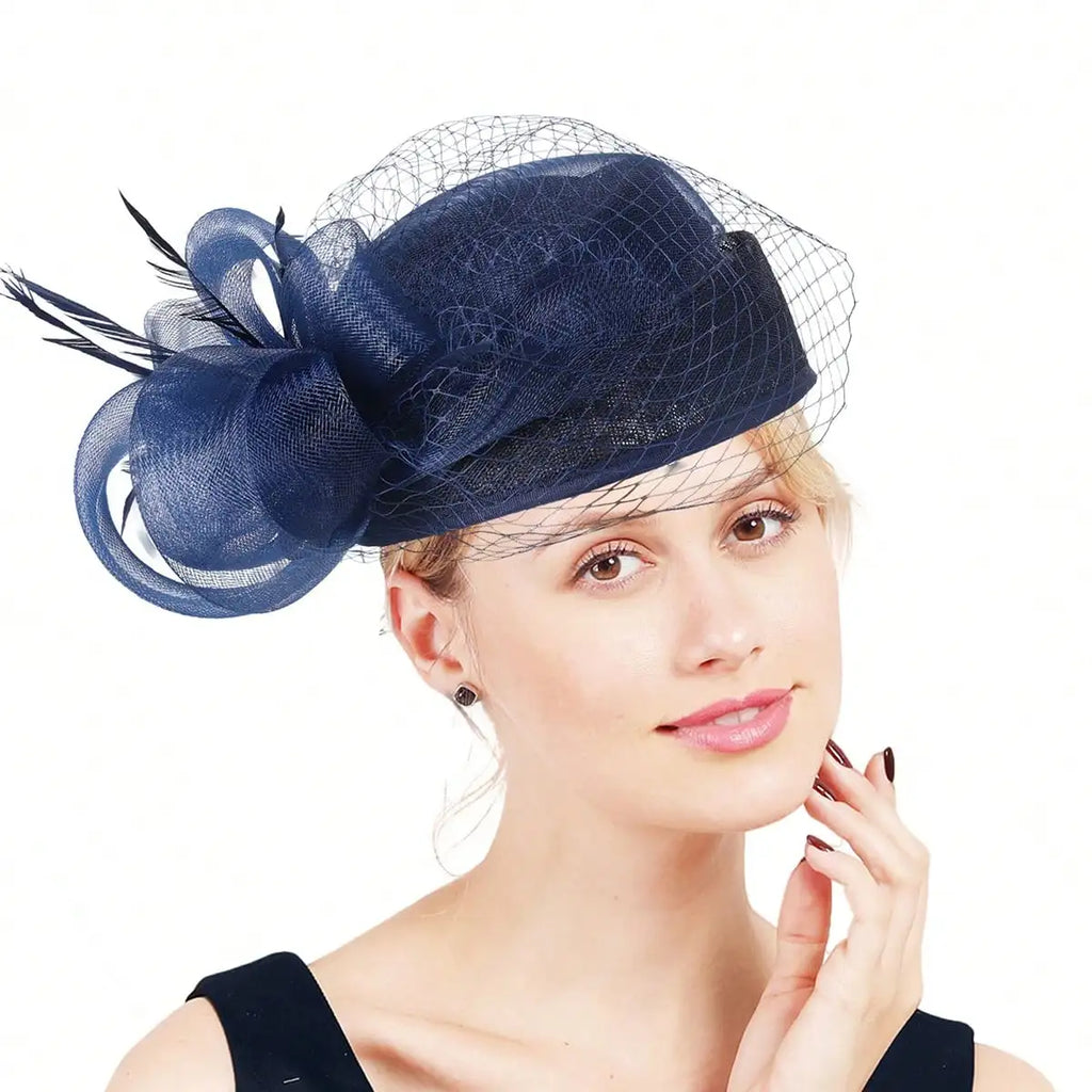 Bridal Wedding Red Hats Fascinators For Woman Church Cocktail Tea Party Sinamay Feather Veil Headdress Elegant Derby Cap 2024