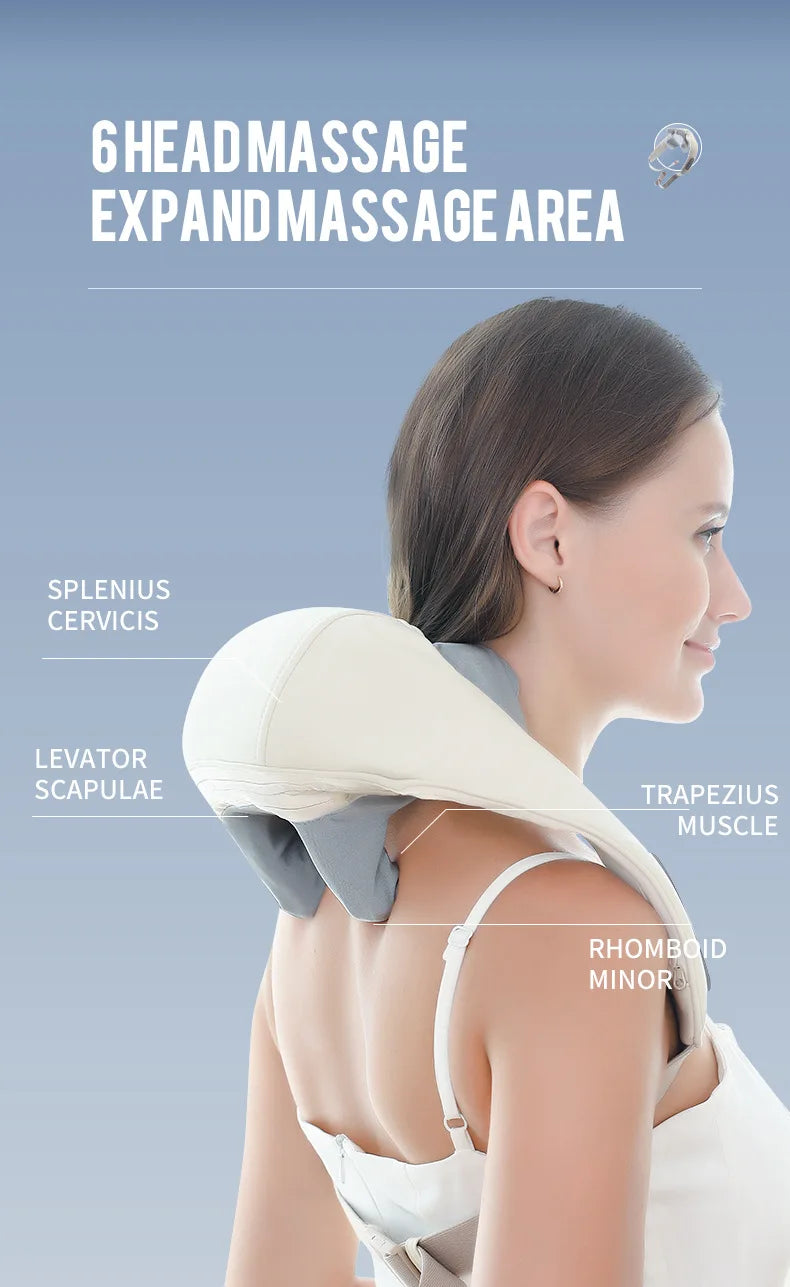 Showlu Smart General electric deep tissue neck and shoulder massage shawl with adjustable straps and built-in heating elements.
