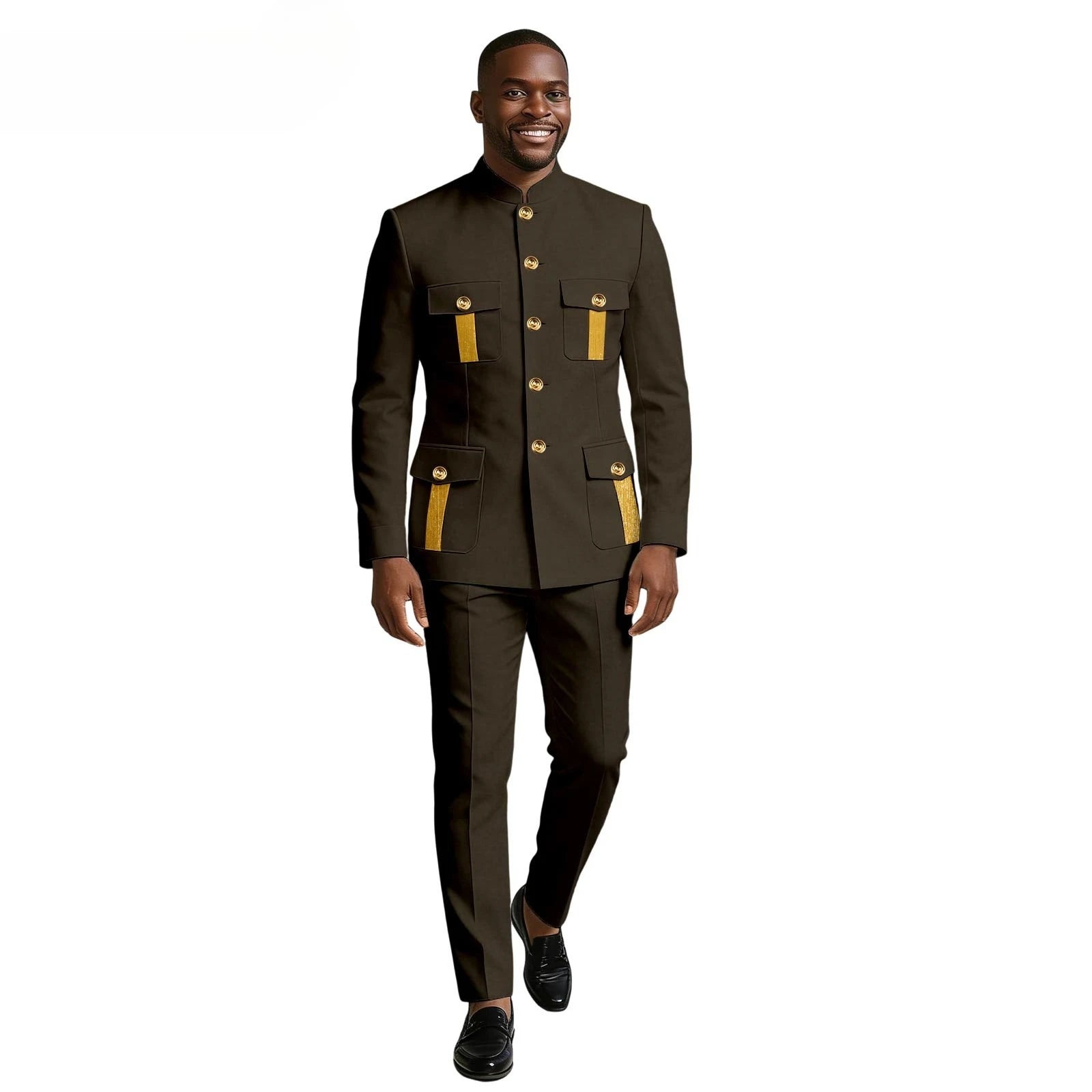 Men's two-piece business suit by Showlu Smart General, formal double-breasted blazer and matching trousers for wedding or office wear.