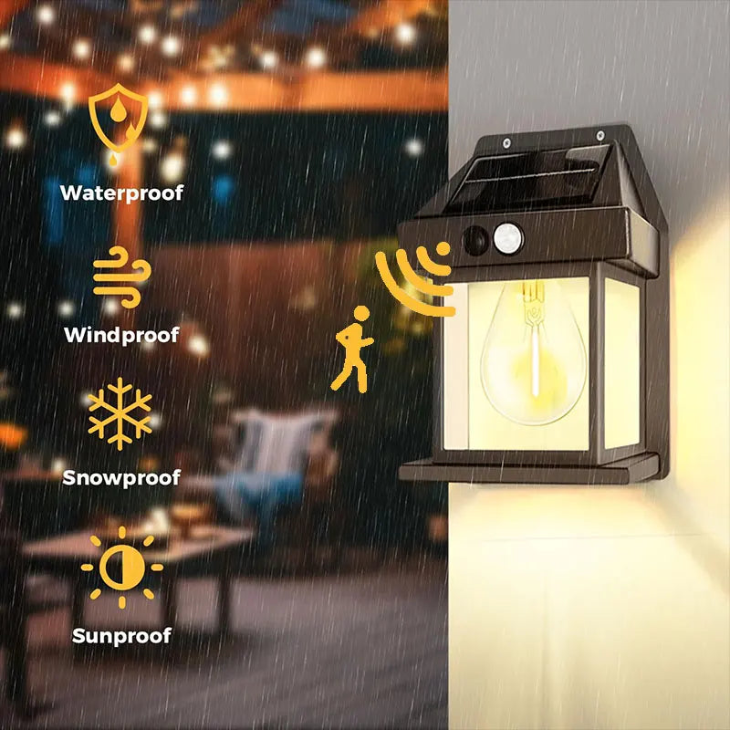 Showlu Smart Solar Motion Sensor Wall Light with IP65 waterproof LED, ideal for outdoor security lighting.