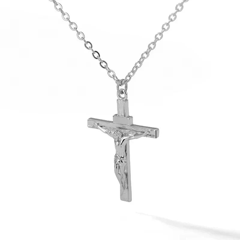 18K gold plated cross necklace with religious pendant, unisex church jewelry, hypoallergenic, non-fading chain, elegant gift accessory