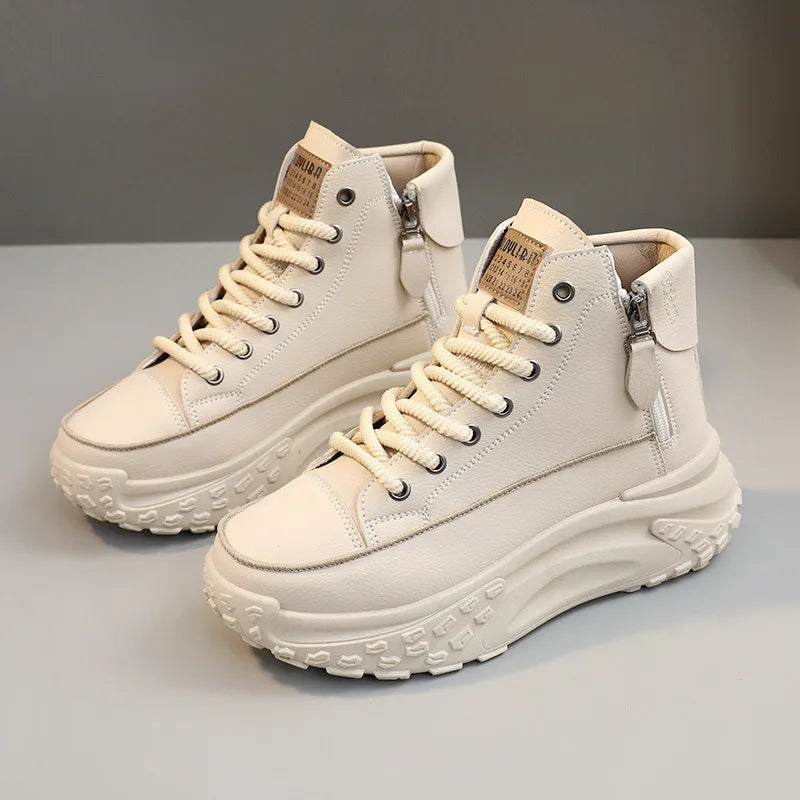 Showlu Fashion Store high top women's shoes with thick soles, round toe design, ideal for autumn, stylish and comfortable footwear