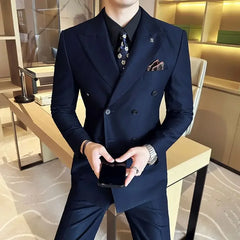 2 Piece Outfit Set Man Slim Fit Full Suit for Men Casual Blazer Business Spring Autumn Ceremony Clothing Classic Pants Fashion