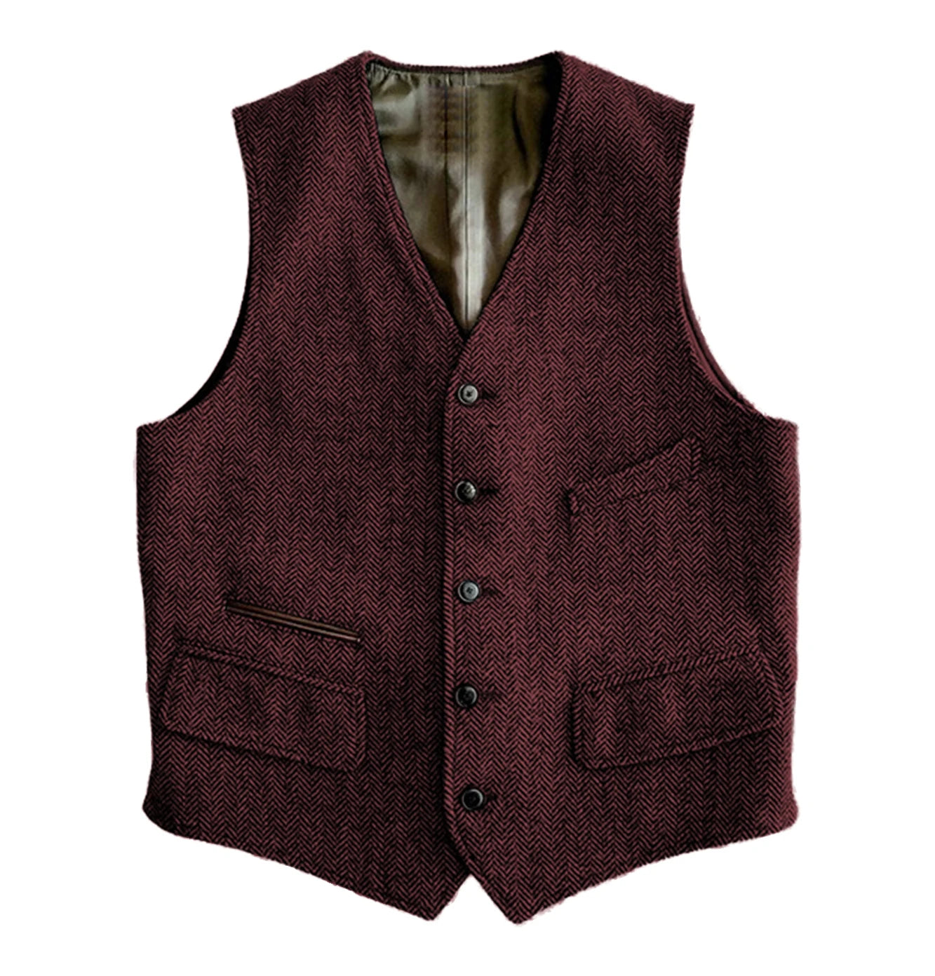 Men's Vest Male Slim Fit Herringbone Fabric Waistcoat Elegant Tweed Vest for Wedding Groomsmen