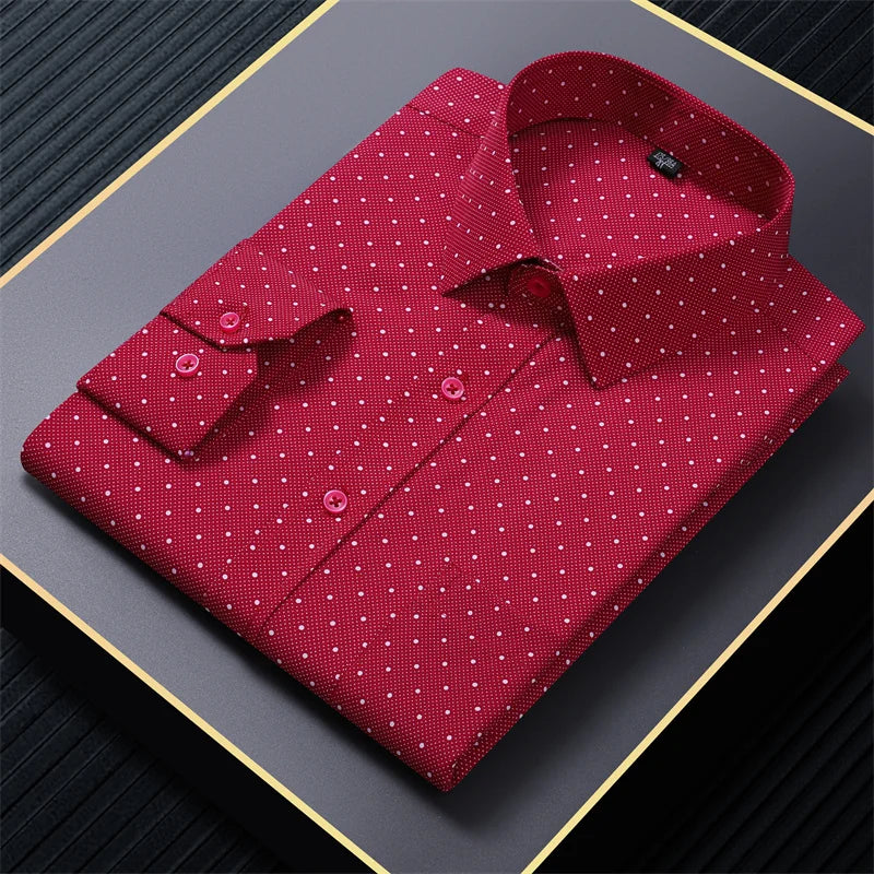 New in shirt  long-sleeve Elasticity shirts for men slim fit formal plain shirt printed casual tops designer clothes oversize