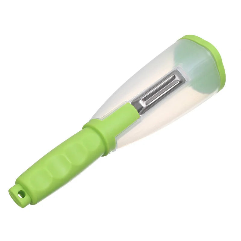 Showlu Fashion Store multifunctional peeling knife with storage tube, ideal for peeling apples and household kitchen tasks.
