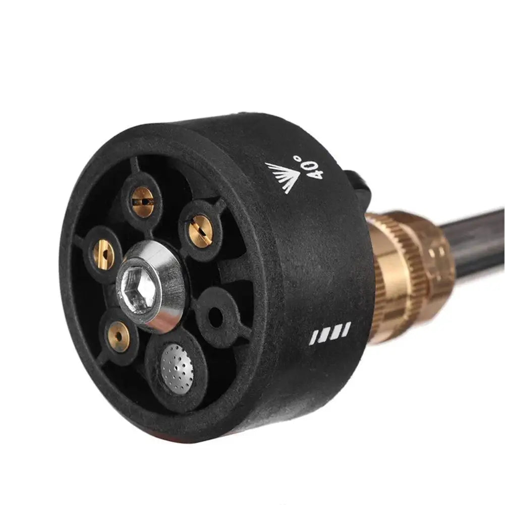 Adjustable 6-in-1 pressure washer nozzle from Showlu Fashion Store, showing multiple spray settings and a durable design.