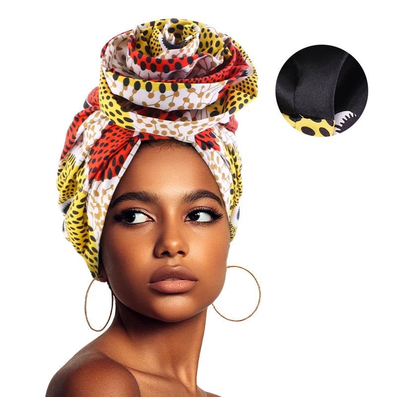 African satin-lined turban cap with big flower print, floral headwrap, Muslim bonnet, ladies beanie, stylish headscarf.